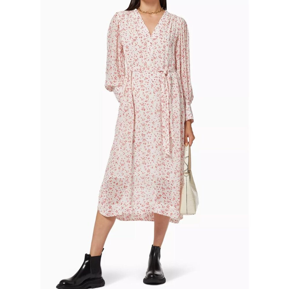 Ganni Floral Print Belted Midi Dress